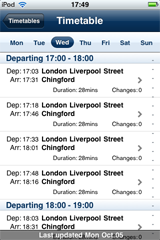 application screenshot: 7 day timetable