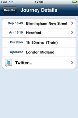application screenshot: single journey