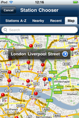 application screenshot: station selection